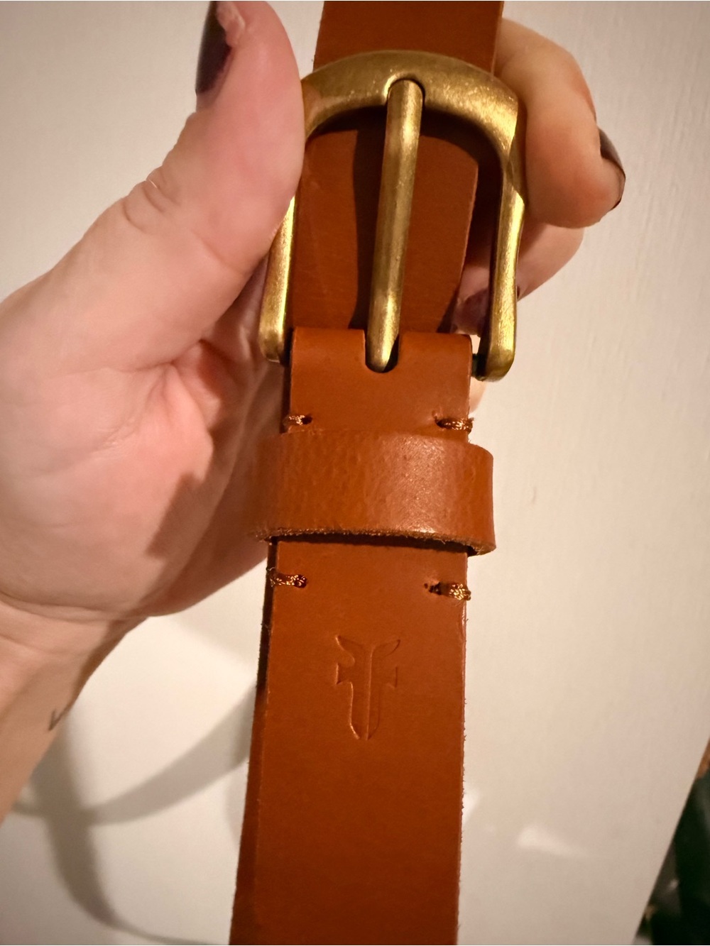 NWT Frye 25mm Flat Strap Brown Leather Belt with Brass Buckle sz L/XL